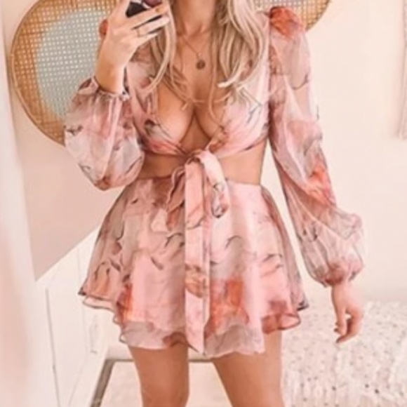 💕 NEW! GORGEOUS 2 Piece Romper Skort Cutout Minidress Adjustable Crop Top Flowy - Picture 14 of 14